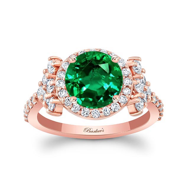 Rose Gold 2 Carat Lab Emerald And Diamond Cluster Ring