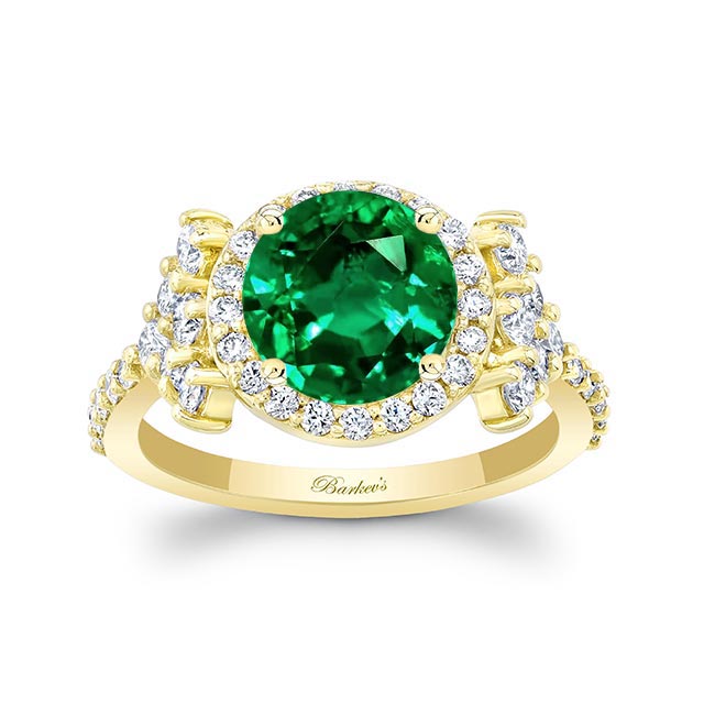 Yellow Gold 2 Carat Emerald And Diamond Cluster Ring