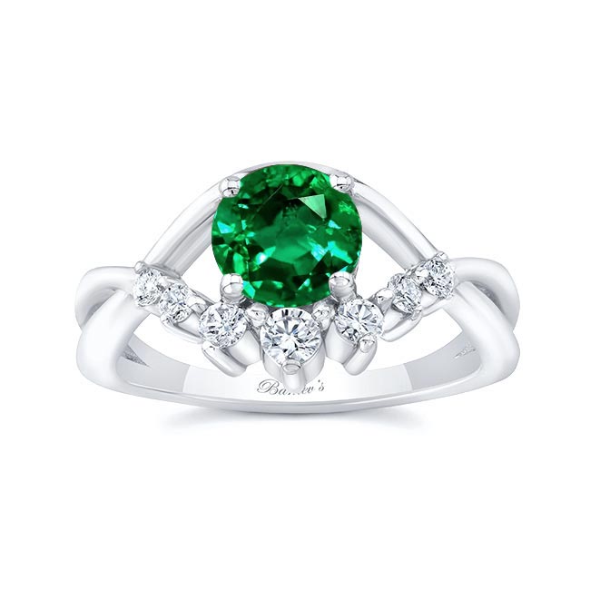 White Gold Lab Emerald And Diamond Unique Engagement Ring