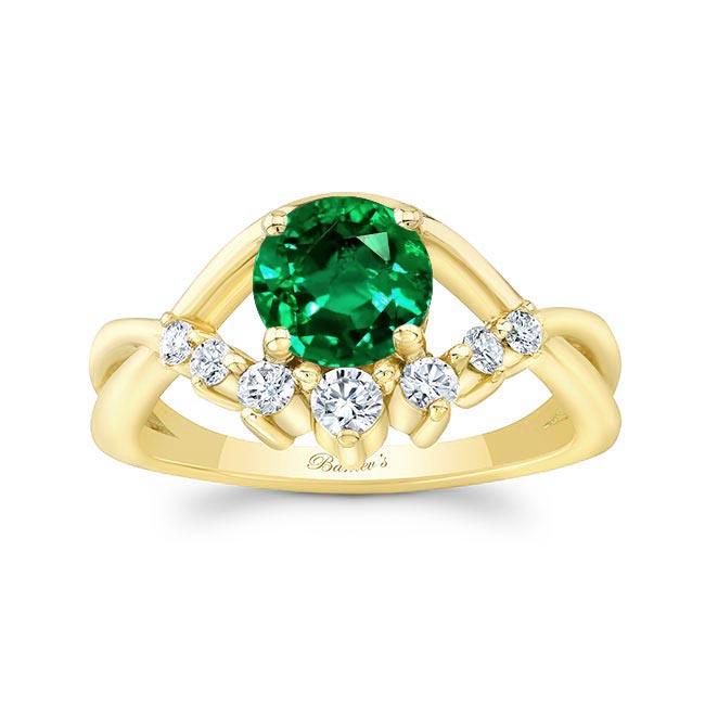 Yellow Gold Lab Emerald And Diamond Unique Engagement Ring