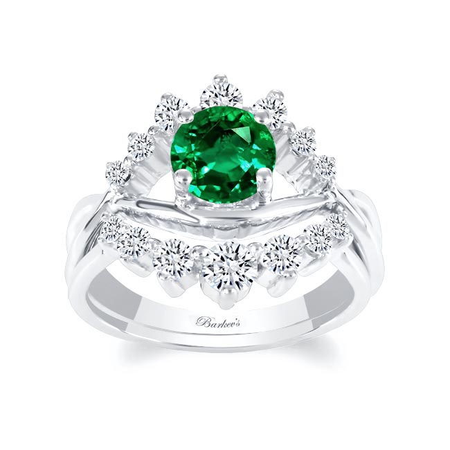 Lab Emerald And Diamond Unique Wedding Set