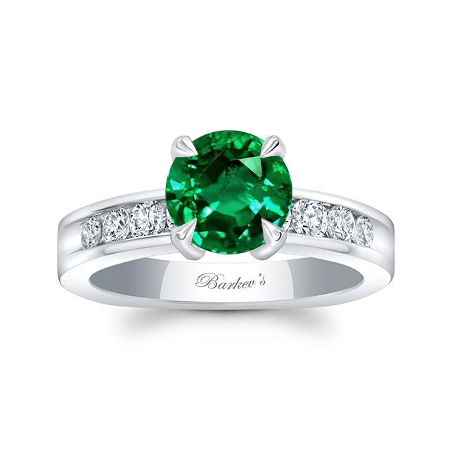 White Gold 1 Carat Lab Emerald And Diamond Engagement Ring