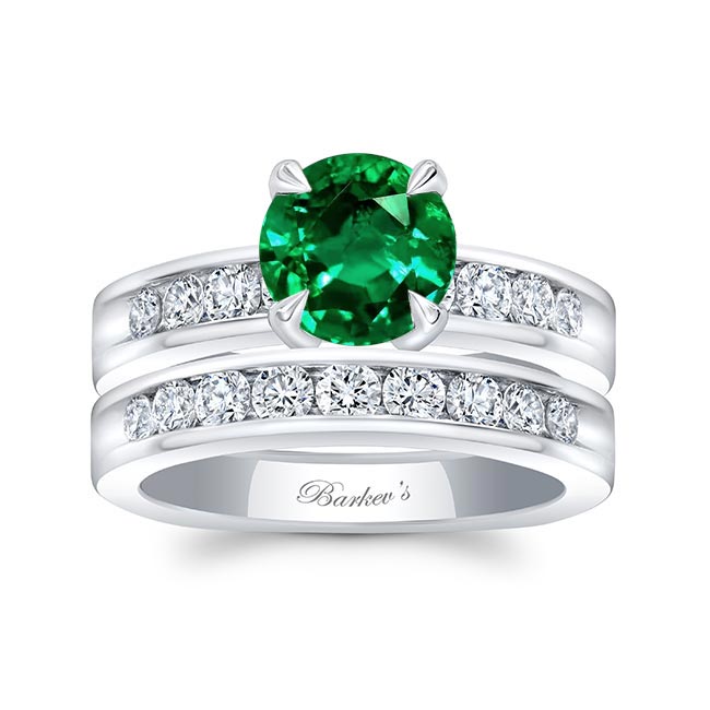 1 Carat Lab Emerald And Diamond Wedding Ring Set