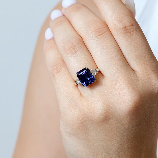 Emerald Cut 5 Carat Lab Blue Sapphire Ring Image 3