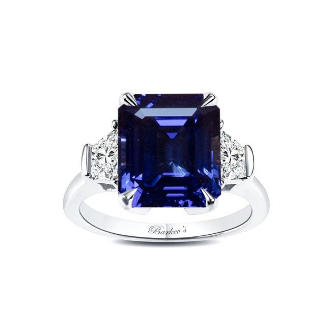White Gold Emerald Cut 5 Carat Blue Sapphire Ring