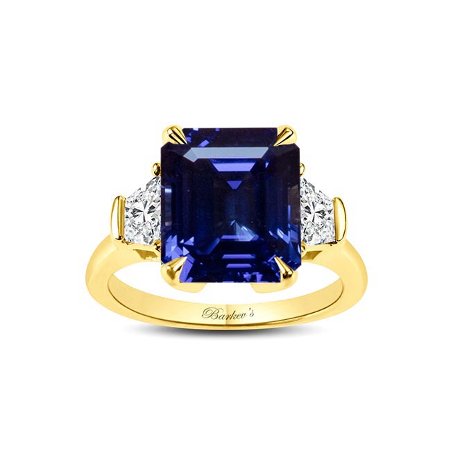 Yellow Gold Emerald Cut 5 Carat Blue Sapphire Ring
