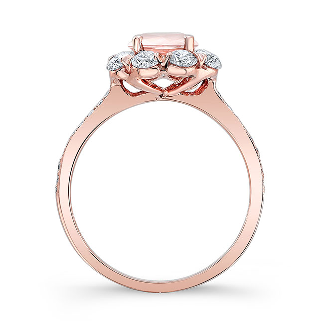  Rose Gold 1 Carat Morganite Halo Diamond Ring Image 2