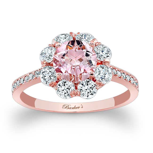  Rose Gold 1 Carat Morganite Halo Diamond Ring Image 1