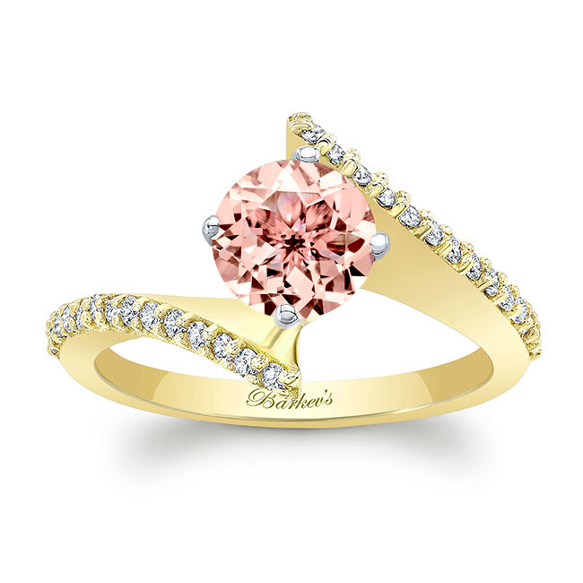 Yellow Gold Modern Bypass Morganite And Diamond Engagement Ring