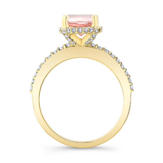Yellow Gold Hidden Halo Oval Morganite Engagement Ring Image 2