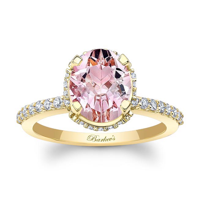 Yellow Gold Hidden Halo Oval Morganite Engagement Ring