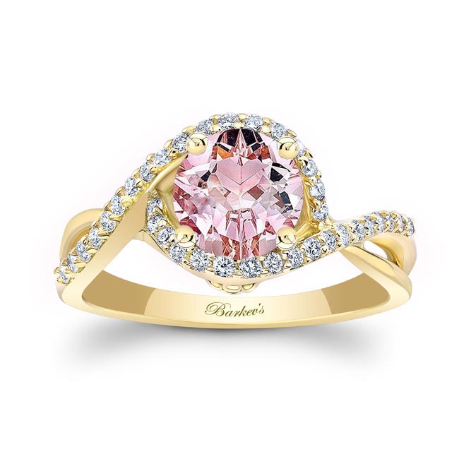 Yellow Gold Twisted Halo Morganite And Diamond Engagement Ring