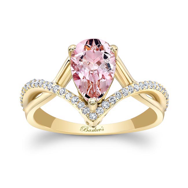 Yellow Gold Unique Pear Shaped Morganite Ring