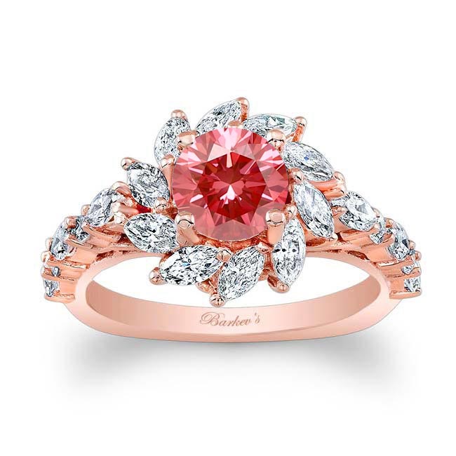 Rose Gold Lab Grown Pink Diamond Sunflower Engagement Ring