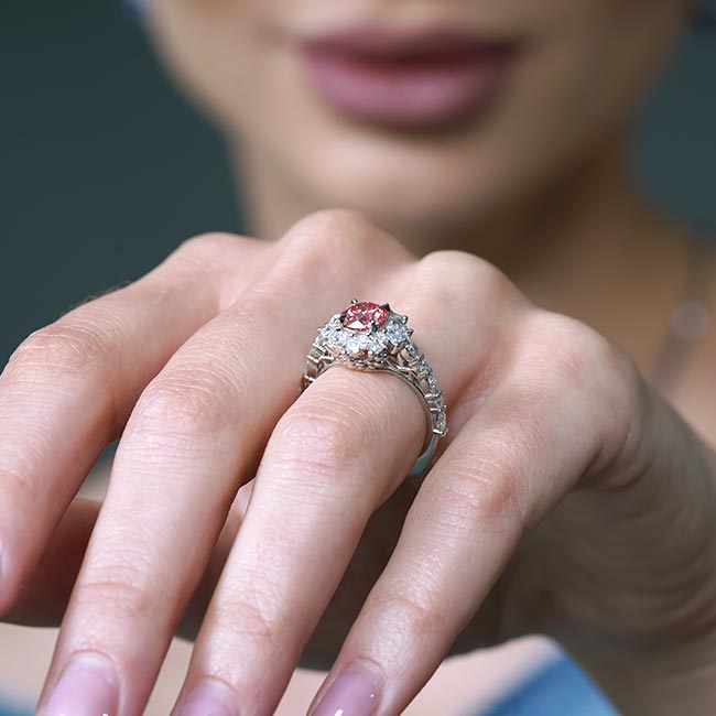 Lab Grown Pink Diamond Sunflower Engagement Ring Image 2