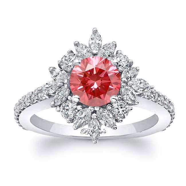 Marquise Halo Lab Grown Pink Diamond Engagement Ring