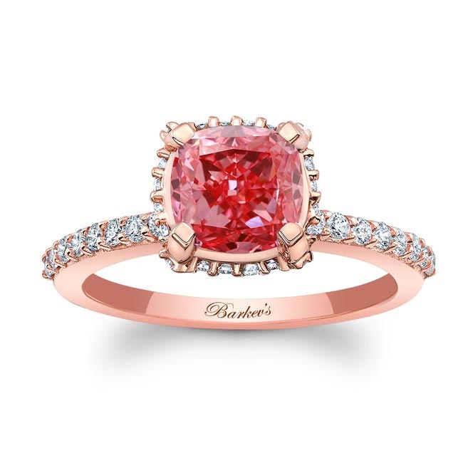 Rose Gold Cushion Halo Lab Grown Pink Diamond Engagement Ring