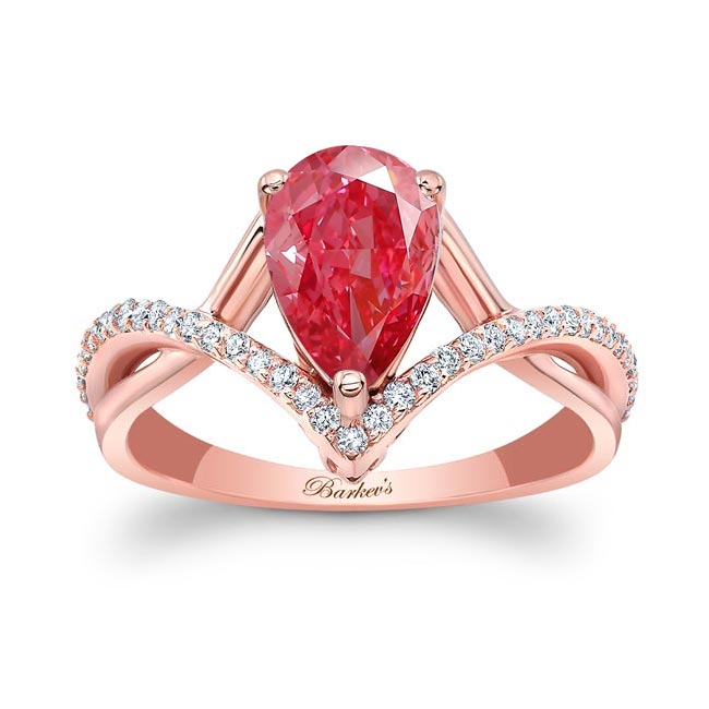 Rose Gold Unique Pear Shaped Lab Grown Pink Diamond Engagement Ring
