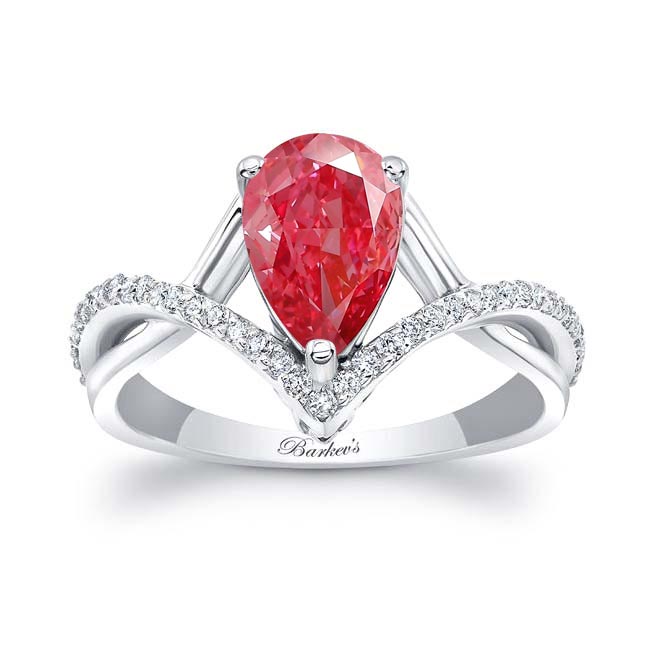 White Gold Unique Pear Shaped Lab Grown Pink Diamond Engagement Ring