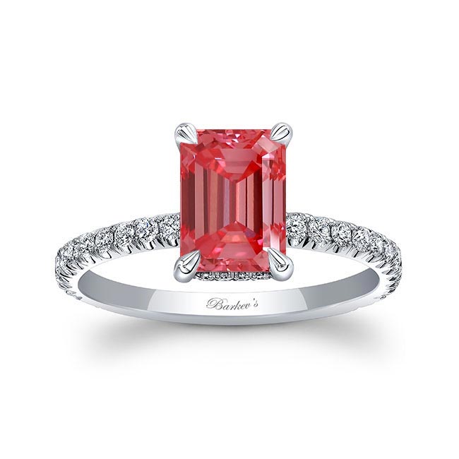 Ella Emerald Cut Lab Grown Pink Diamond Engagement Ring