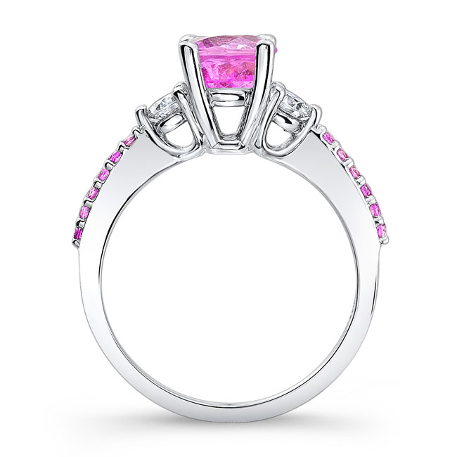 White Gold 3 Stone Pink Sapphire Engagement Ring Image 2