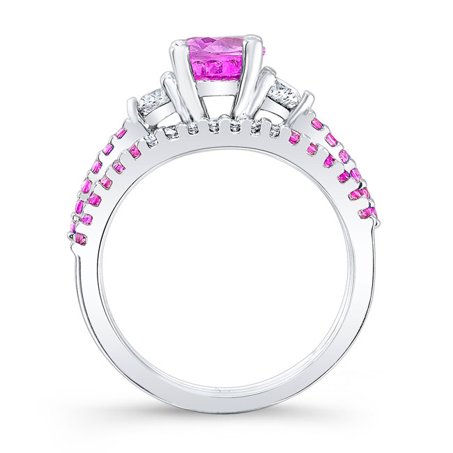  White Gold 3 Stone Pink Sapphire Wedding Ring Set Image 2