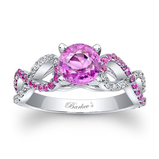  White Gold Pink Sapphire Infinity Ring Image 1