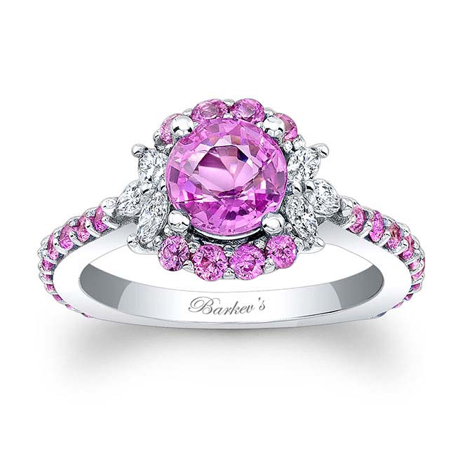  White Gold Marquise Halo Pink Sapphire Ring Image 1