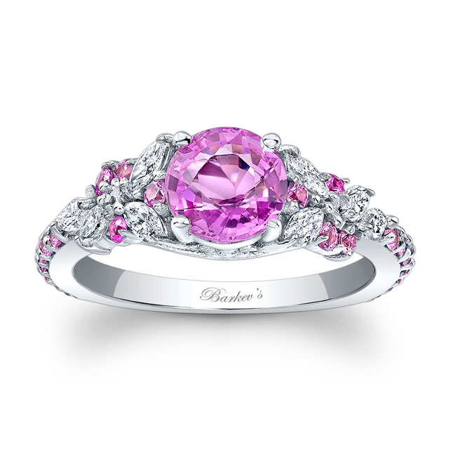  White Gold Vintage Marquise Pink Sapphire Engagement Ring Image 1