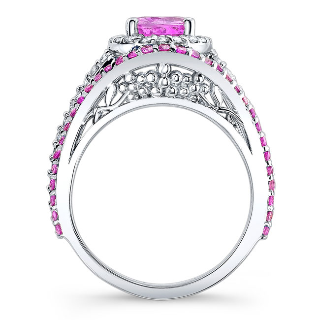  White Gold Halo Pink Sapphire Ring Image 2