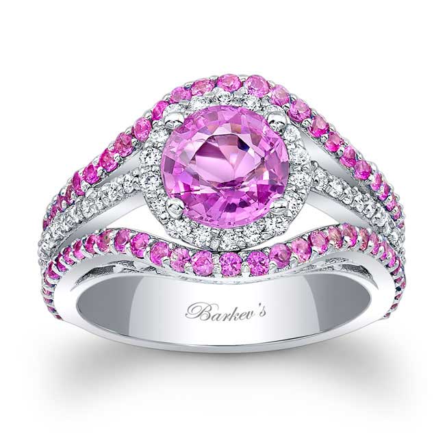  White Gold Halo Pink Sapphire Ring Image 1