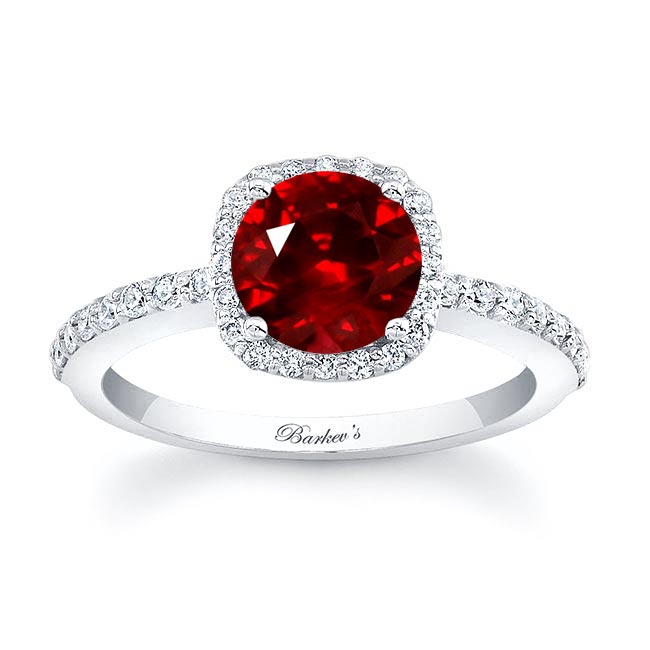 Platinum 1 Carat Round Lab Ruby And Diamond Halo Engagement Ring