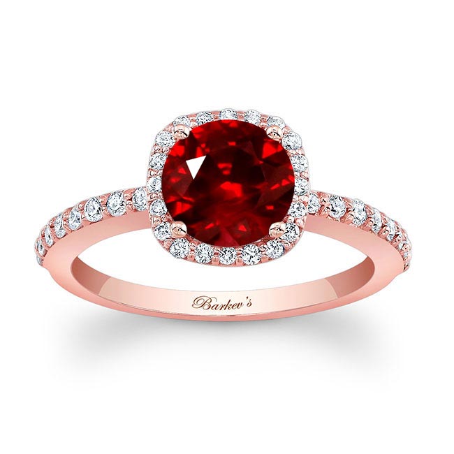 Rose Gold 1 Carat Round Lab Ruby And Diamond Halo Engagement Ring