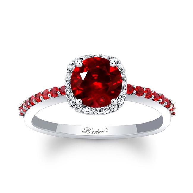 White Gold 1 Carat Round Ruby Halo Engagement Ring