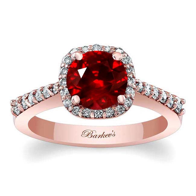 Rose Gold Round Lab Grown Ruby And Diamond Halo Ring