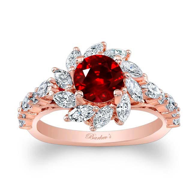 Rose Gold Ruby And Diamond Sunflower Engagement Ring