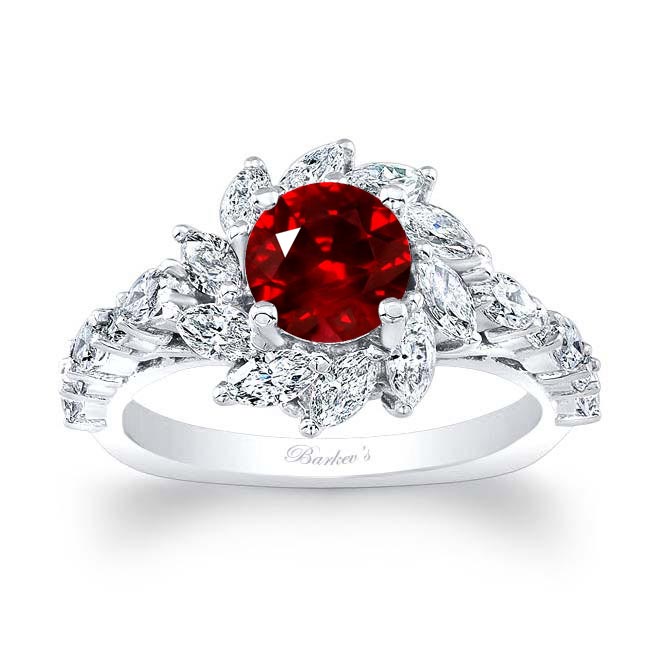 Platinum Ruby And Diamond Sunflower Engagement Ring