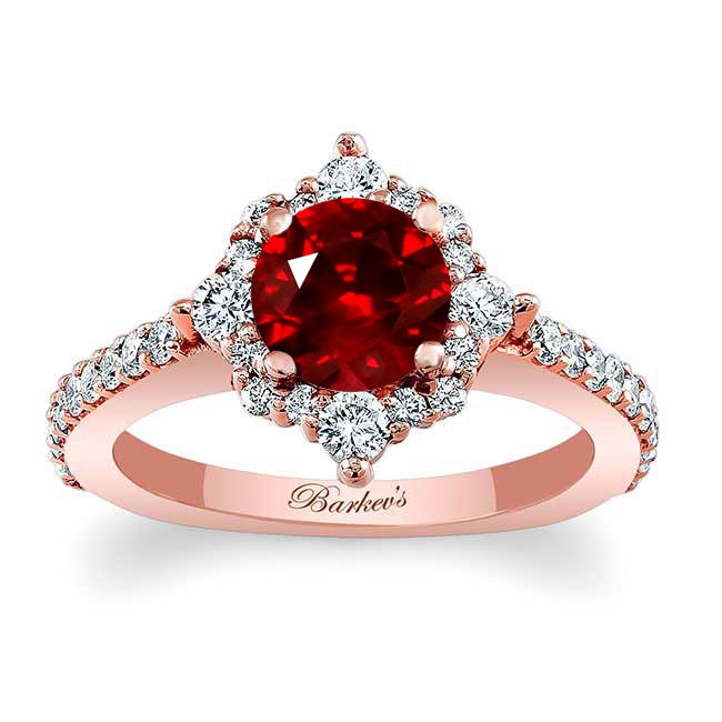 Rose Gold Classic Halo Ruby And Diamond Engagement Ring