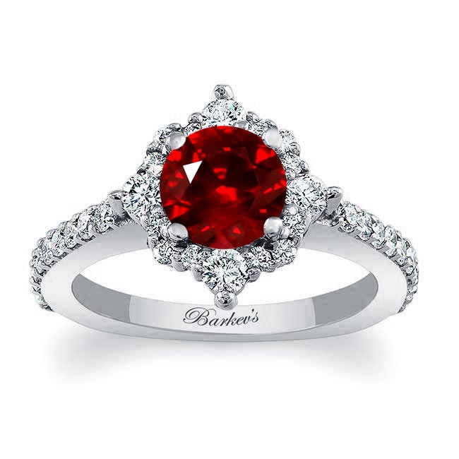 Platinum Classic Halo Lab Ruby And Diamond Engagement Ring