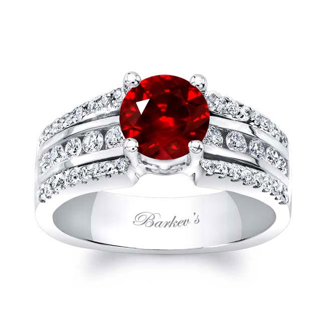 Platinum Round Lab Ruby And Diamond Channel Set Engagement Ring