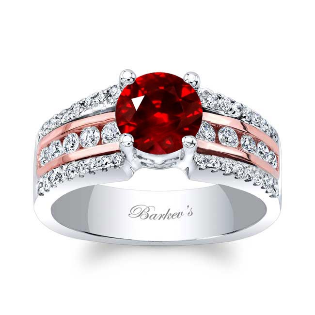 White Rose Gold Round Lab Ruby And Diamond Channel Set Engagement Ring
