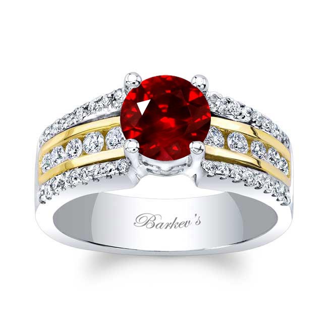 White Yellow Gold Round Ruby And Diamond Channel Set Engagement Ring