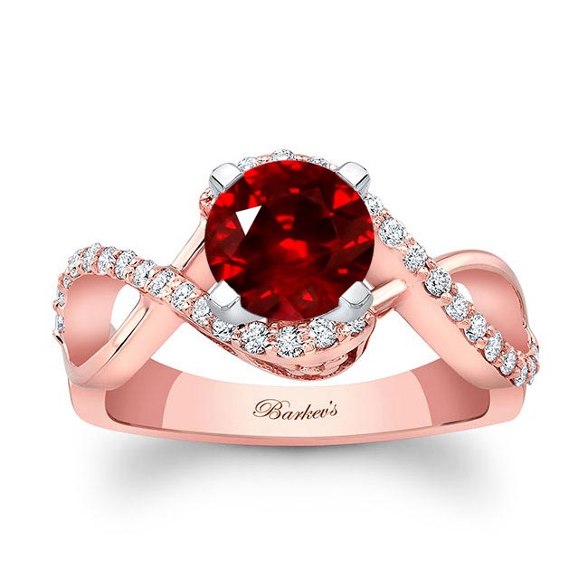 Rose Gold Lab Ruby And Diamond Infinity Twist Engagement Ring