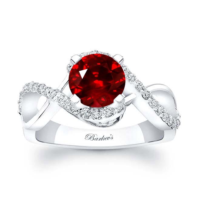 White Gold Ruby And Diamond Infinity Twist Engagement Ring