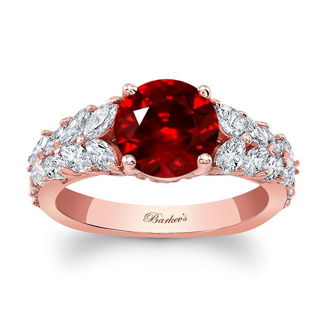 Rose Gold 2 Carat Round Lab Ruby And Diamond Engagement Ring