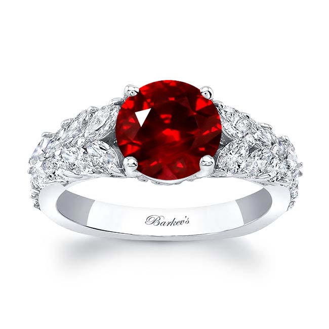 White Gold 2 Carat Round Lab Ruby And Diamond Engagement Ring