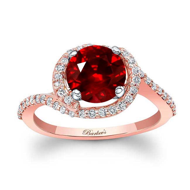 Rose Gold Lab Ruby And Diamond Half Halo Engagement Ring