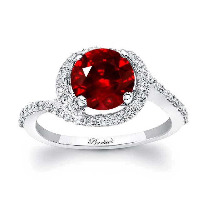 Lab Ruby And Diamond Half Halo Engagement Ring