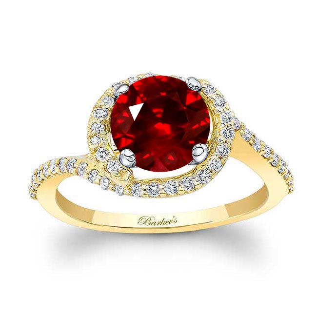 Yellow Gold Ruby And Diamond Half Halo Engagement Ring
