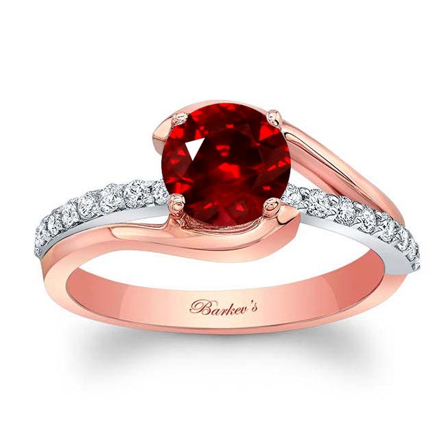 Rose Gold Simple 1 Carat Round Lab Ruby And Diamond Ring